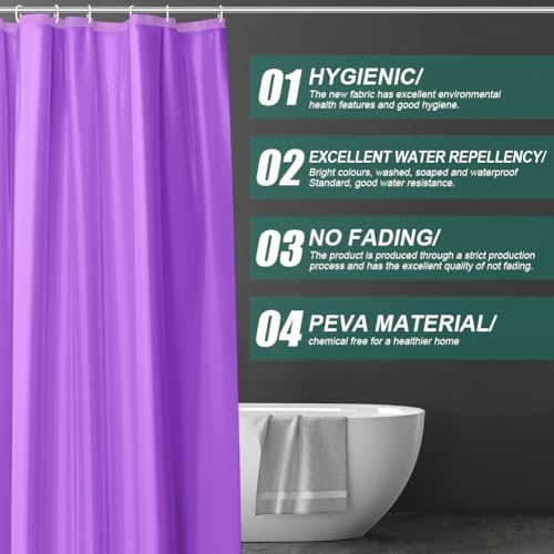 URAQT Shower Curtain Anti Mould, Waterproof PEVA Bath Curtains, Mildew Resistant Bathroom Shower Curtain with 12 Hooks - Image 4