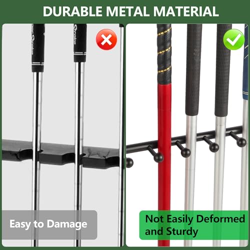 Image of Golf Club Holder for 9 Clubs & 9 Balls, Solid Wood & Iron Golf Organizer, Golf Putter Holder Floor Stand, Golf Club Stand Suitable for Golf Simulators|Golf Course Accessories