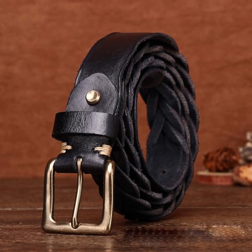 Belt for Men 3.5cm Men's Braided Belt Free of Punching First Layer Cowhide Copper Buckle Belt Casual Men's Belt