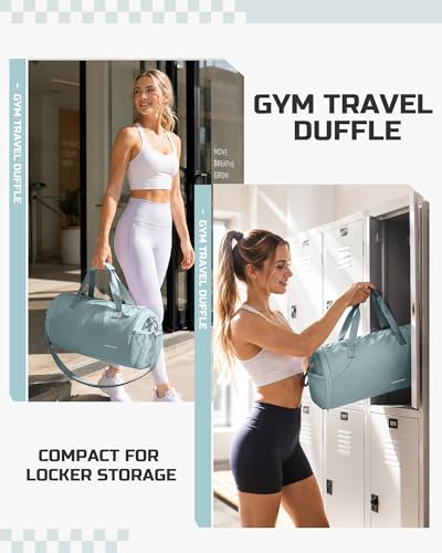 Image of Gym Bag for Women & Men with Wet & Shoe Compartment, Small Duffle Bag for Travel, Sport, Gym, Workout, Overnight, Weekender, Carry-on - Light Blue