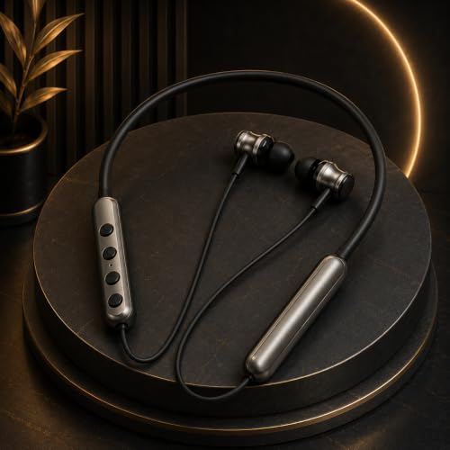 Image of Bluetooth Neckband Earphones with 105H Playtime, Wireless Bluetooth Headphones with ENC Noise Reduction, Magnetic Earbuds, Built-in Equalizer Mode, HD Calling Mic, Neckband Earphones - Grey