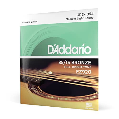 D'Addario Cuerdas Guitarra Acustica, Cuerdas de Guitarra, Cuerdas de Guitarra Acustica, EZ920   Juego de cuerdas para guitarra acústica, Medio Ligero,material de bronce 012 054