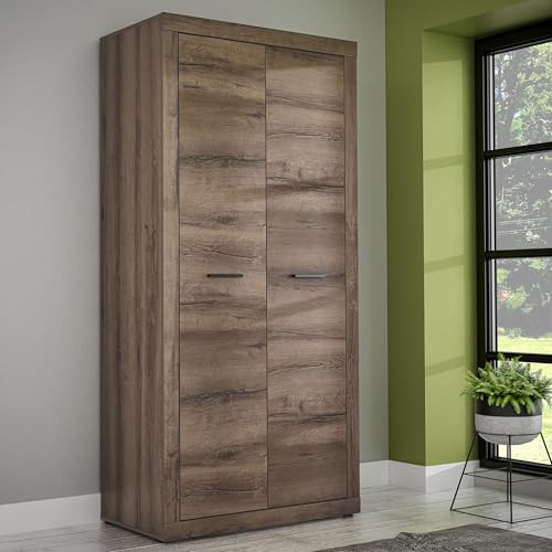 Forte Trass 95 - Armario de 2 Puertas giratorias con Estante, Madera de Roble Barro, 93,1 cm de Ancho, 197 cm de Alto, 52 cm de Profundidad