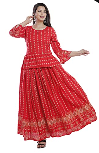 Image of Women's Rayon Printed Top and Skirts Set