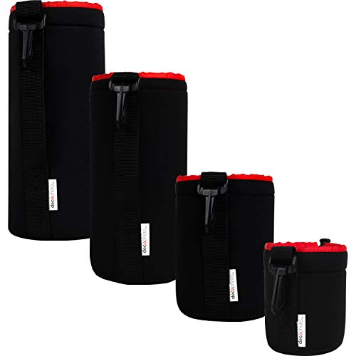 Deco Photo 4 Pack Neoprene Lens Bag Set Protective Water and Weather Resistant Shock Drop and Scratch Armor Pouch Sleeve Case with Plush Interior, Black