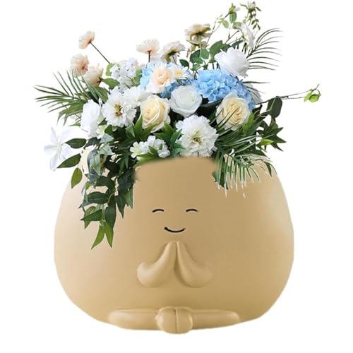Xinhuju Maceta con Cara Sonriente, Maceta con Cara Sonriente para jardín, Maceta con Cara Sonriente, Maceta de Resina para jardín, Maceta Divertida para jardín, Cactus suculentos con Orificio de Dre