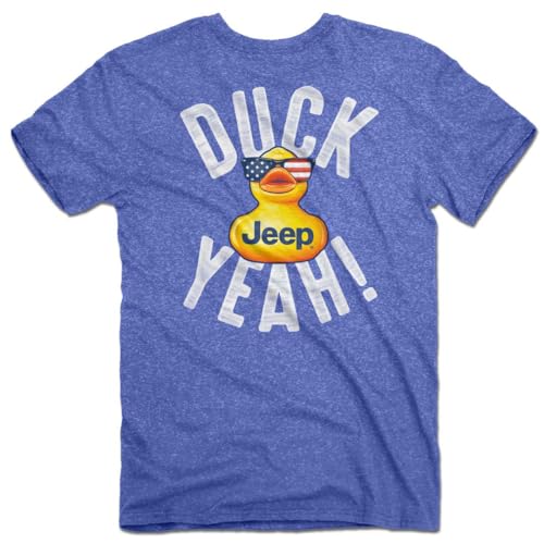 Jeep - Duck Yeah T-Shirt, Blue | Rubber Duck with American Flag Sunglasses Design | 50% Cotton / 50% Polyester