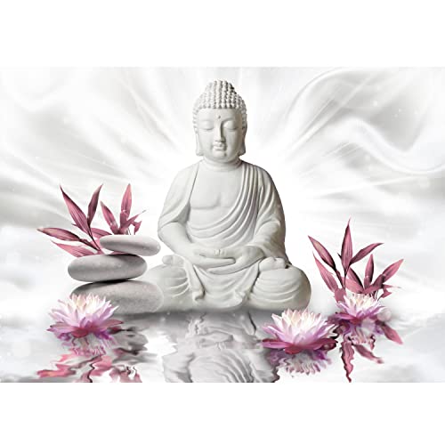 Runa Art Papel tapiz fotográfico flores Buda Zen 352 x 250 cm Lana Fondo De Pantalla XXL Moderna Decoración De Pared Sala Cuarto Oficina Salón Rosa blanco 9289011a