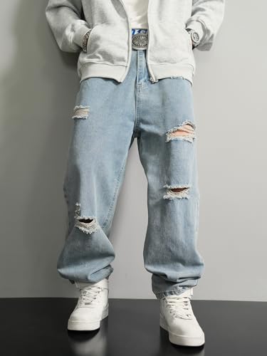 Men's Ripped Baggy Taper Jeans Tapered Leg Hip Hop Harem Denim Pants Trousers3