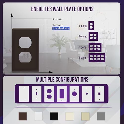 Image of ENERLITES Duplex Receptacle Outlet Wall Plate, Gloss Finish, Size 1-Gang 4.50 inch x 2.76 inch, Unbreakable Polycarbonate Thermoplastic, UL Listed, 8821-BR-10PCS, Brown (10 Pack)