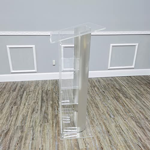 Fixturedisplays® Brushed Stainless Steel Sides Pulpit Clear Acrylic Plexiglass Podium Curved Lectern 14307New #TOP5