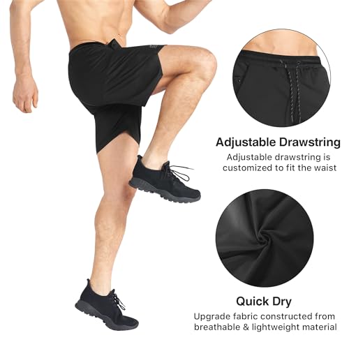 BROKIG Men's Inzip Lightweight Gym Workout Shorts,5 Inch Fitted Athletic Lifting Bodybuilding Shorts with Zipper Pockets2