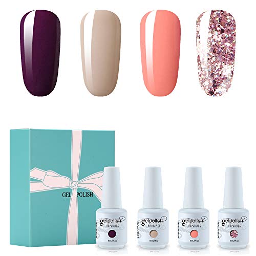 Vishine Lot de 4 Vernis à Ongles Gel Semi Permanent Soak Off UV LED Gel Nail Polish Nail Art Collection Classique Kit Cover