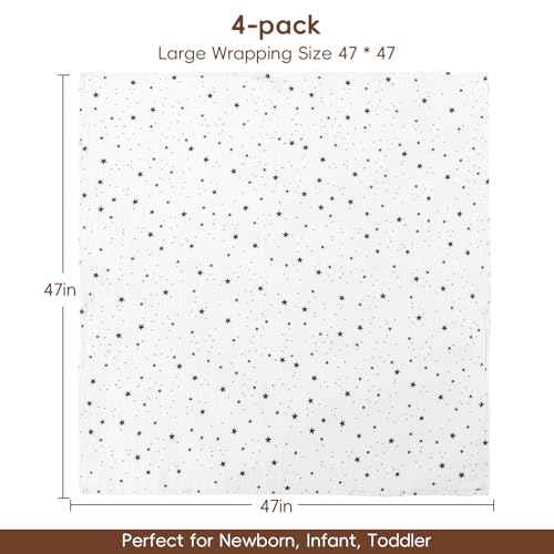 Image of david's kids 4 Pack Baby Muslin Swaddle Blankets, 100% Cotton and Ultra Soft Breathable Receiving Blanket Wrap for Boys Girls, New Born Essentials, Large 47 x 47 inches, Space&Stars