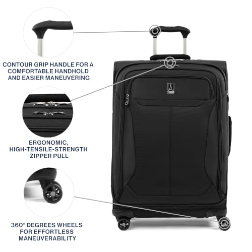 Travelpro Tourlite Softside 25" Expandable Luggage with 4 Spinner Wheels, Lightweight Suitcase, Checked Medium, Black - image 2
