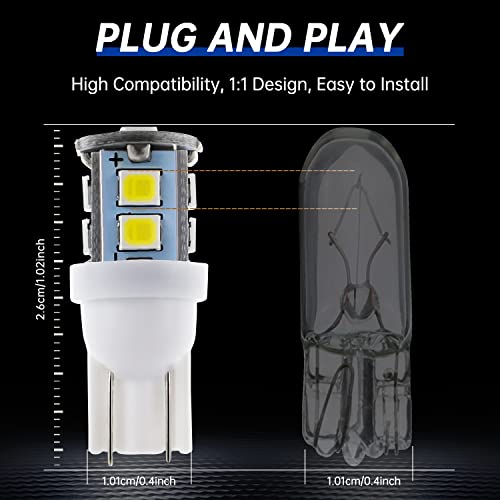 IFOKA 194 168 LED Light Bulb, T10 6500K White Led Replacement Bulb 2825 10-SMD, Adapt for Dome Light & Map Light & Door Light & Courtesy Light & License Plate Lights & & Trunk Light (Pack of 20)…