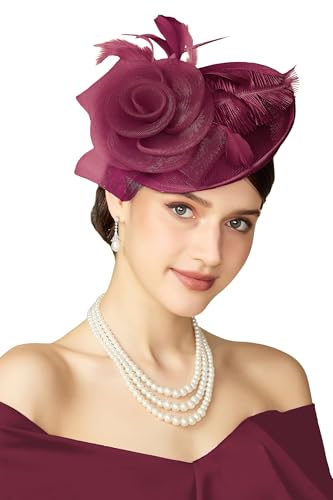 BABEYOND Chapeau bibi pour femme avec plumes et fleurs en maille, chapeau élégant avec pince à...