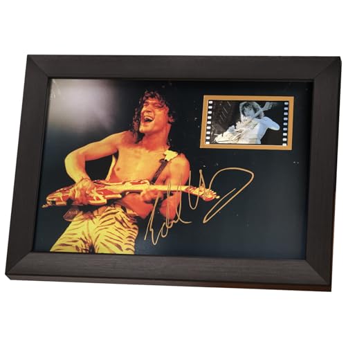 veratwo Music Room Decoration - Signed Eddie Van Halen Poster Framed Photo Gift 8x6 Inches with 1x 35mm Van Halen Film Display Cool Rock Guitar Gifts for Birthday Christmas