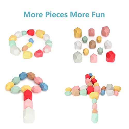 Cewkoo Wooden Stacking Blocks, 26 PCS Balancing Wood Building Blocks Set, Sorting and Stacking Games for Preschool… - Image 6