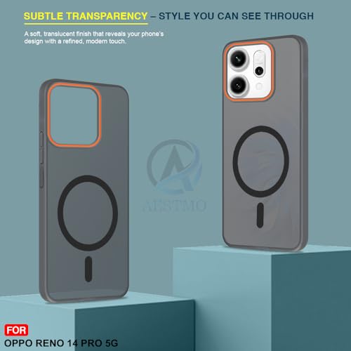 Image of AESTMO Oppo Reno 14 Pro 5G Back Cover | Slim Hard Shell | Matte Frosted Hard Back Translucent Back Cover for Oppo Reno 14 Pro 5G (Compatible with MagSafe Accessories, Black)