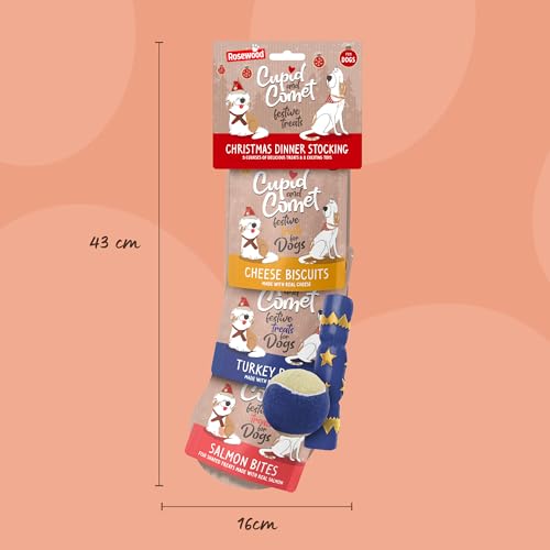 Rosewood Cupid & Comet Weihnachts-Strumpf für Hunde – Festliche Leckerlis & 2 Spielzeuge – Weihnachtliches Geschenkset für glückliche Vierbeiner