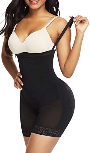 FeelinGirl Women Waist Trainer Shapewear Shapemint Zipper & Hook Body Shaper Shorts High Waist Butt Lifter Comfort Thigh Slimmer Black,XL