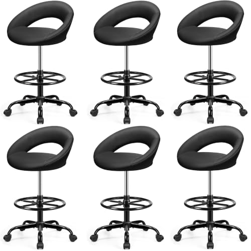 Image of Office Drafting Chair for Standing Desk, PU Leather Bar Stools