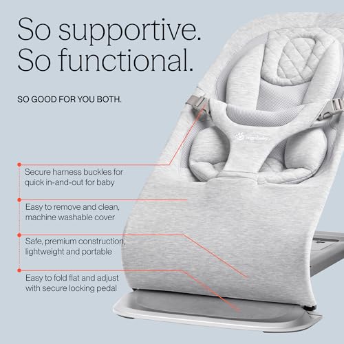 Image of Ergobaby Evolve 3-in-1 Bouncer Seat for Babies and Toddlers 5.5-25 lbs | Multi Position Baby Rocker Seat with Adjustable Heights, Secure Harness, Newborn Insert, Sage Green