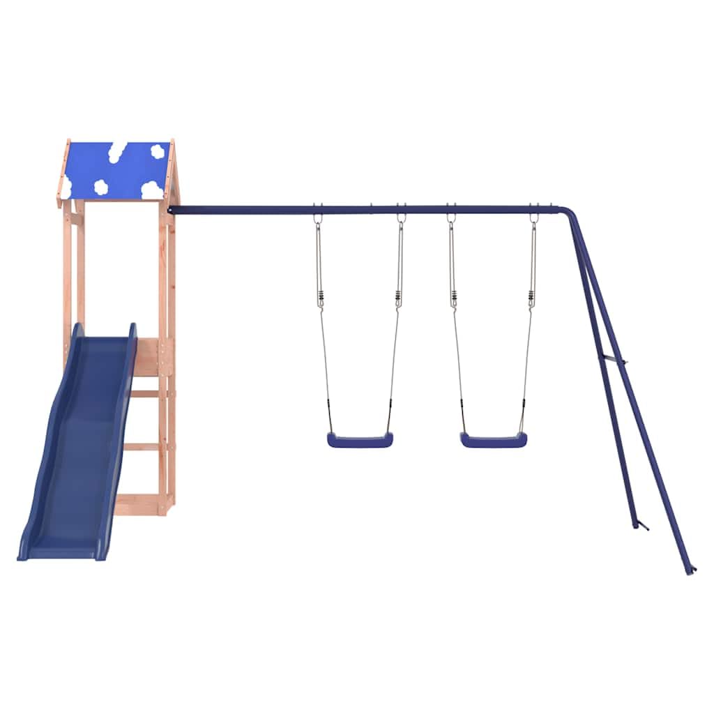 Spielturm Massivholz Douglasie mit Rutsche, 90 cm Plattform, Zwei Schaukeln und Sandkasten – Stabiler Holzrahmen mit A-förmigem Gestell für Kinderspielplatz im Garten, für 3-8