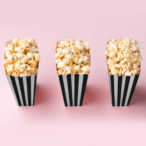 Image of 50 Pcs Popcorn Boxes Black and White Striped Cardboard Popcorn Container for Halloween Movie Nights Birthday Wedding(Black,White)