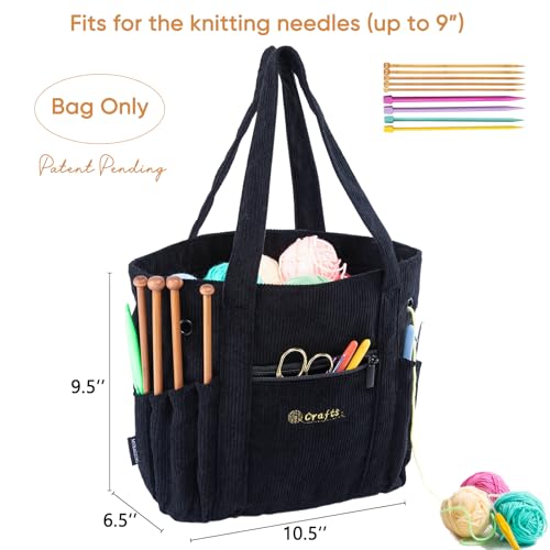Image of MYBAGZING Crochet Bag and Tote - Corduroy Yarn Bag - Yarn Holder for Crocheting - Crochet Storage Bag for Crochet Hooks, Crochet Accessories, Knitting Bag for Crochet Lovers, Mom Gift