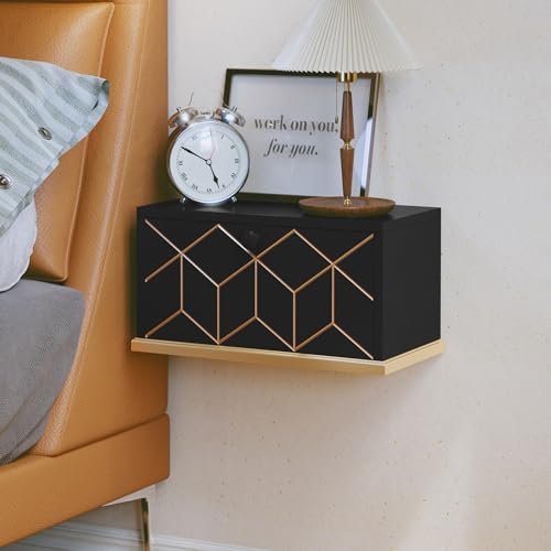 HLR Floating Nightstand, Wall Mounted Nightstand with Removable Door, Floating Shelves for Wall, Bedroom, Bathroom, Black
