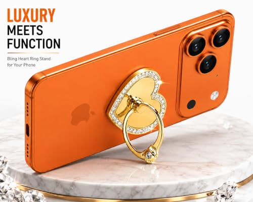 Image of Mizi 2Pack Bling Heart Phone Ring Holder Stand, 360 Rotating & 180 Foldable Finger Grip Kickstand with Strong 3M Adhesive, Zinc Alloy Phone Ring-Smartphones & Tablets, Sparkly Diamond Design - Gold
