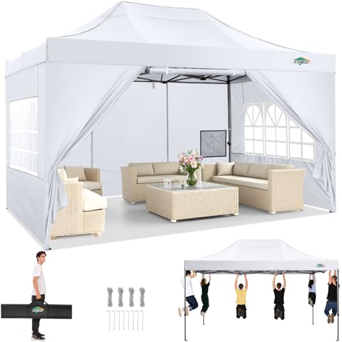 COBIZI Faltpavillon Pavillon 3x4.5 Wasserdicht Stabil, Outdoor Faltbar Garten Pavillon UV Schutz 50+, Partyzelt mit 4 Seitenteilen, Weiß