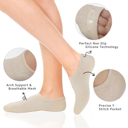 KONY Women's Cotton No Show Socks, 6 Pairs, Non-Slip, Invisible Low Cut Ankle Socks (Size 6-10)2