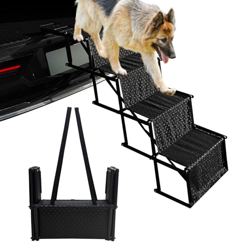 YDY+YQY Rampe pour chien pour voiture, escalier pour chiens de grande taille, portable, pliable, 4 marches pour voiture, camion, SUV, légère pour un voyage facile