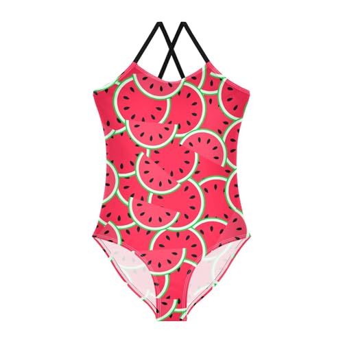 JHKKU Girls One Piece Watermelon Swimsuits Quick Dry Beach Swimwear Bathing Suit for Beach 9-10T