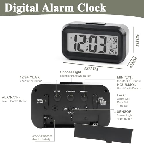 Image of Kadio Digital Alarm Clock, Electronic Alarm Clock, Bedside Table with Large LED Display, Battery Operated Travel Alarm Clock, Table Clock with Temperature Snooze Function, Digital Alarm Clock for