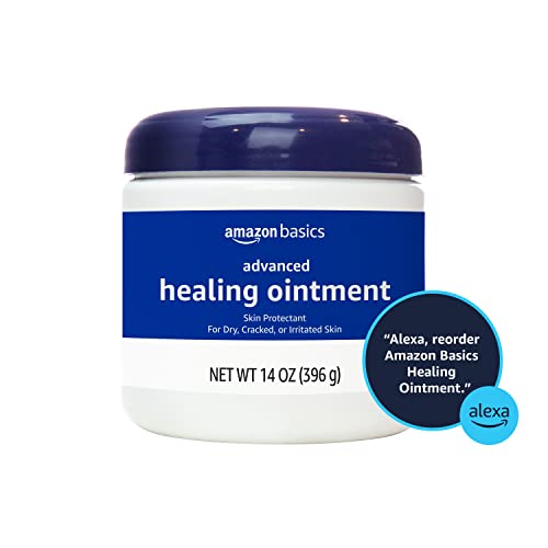 Amazon Basics Healing Ointment & Skin Protectant for Dry & Cracked Skin and Chapped Lips, Fragrance Free, 14 Oz (Pack of 4)