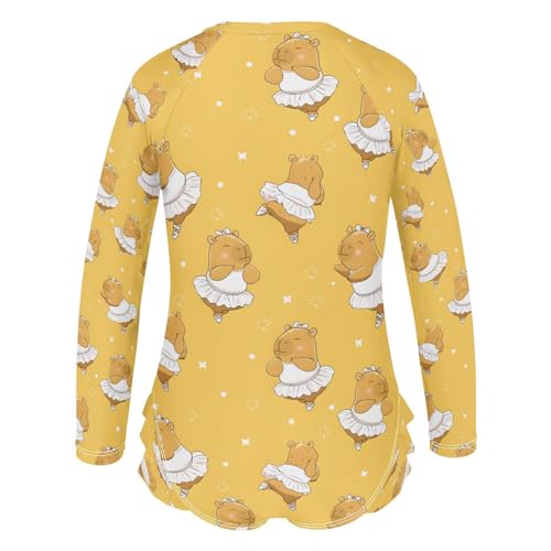 Capybara Dancing Yellow Girls Long Sleeve Swimsuits One Piece Zipper Bathing Suit UPF 50+ Rashguard Swimwear3
