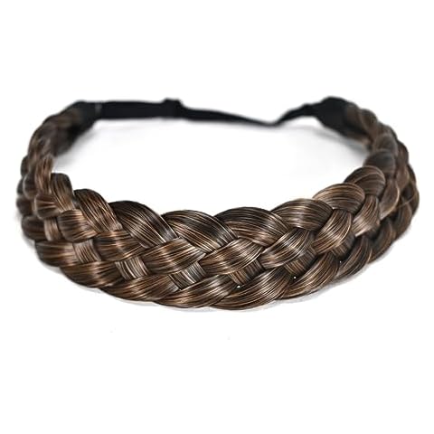 STHEJFB Braided Headband 5 Strands Synthetic Classic Chunky Elastic Braid Headband Women Ms Bohemian Trendy Hair Braid (light brown) Cover