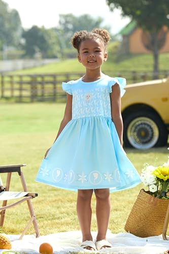Image of Disney Frozen Elsa Princess Minnie Mouse Stitch Toddler Girl Dresses 2 Pack Short Ruffle Sleeve Costume Set Outfit 2-13 Years