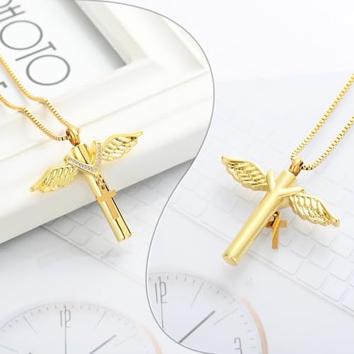 XSMZB Wings Cylinder Cremation Jewelry for Ashes Pendant Cross Urn Necklace for Ashes for Men Women Keepsake Locket Jewelry3