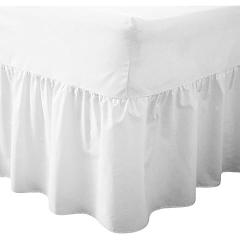 EGYPTO Valance Sheet Frilled 100% Combed Polycotton - FIT OVER MATTRESS, White, Double Bed Cover
