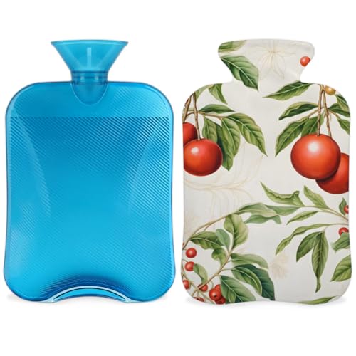 Hot Water Bottle with Soft Cover,2L Christmas Flowers Hot Water Bag for Hot and Cold Compress, Hand Feet Warmer, Graffiti Flowers Rubber Hot or Cold Water Bottle Halloween Christmas Decorations