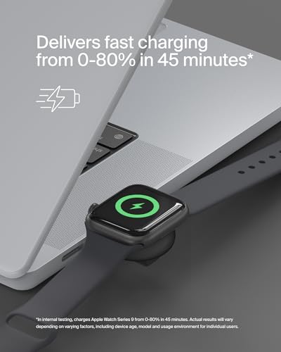 Image of Belkin BoostCharge USB-C Portable Charger for Apple Watch (MFi Certification, for Apple Watch Series 9, Series 8, Series 7, Ultra, etc., Compatible with MacBook, iPhone 15, etc., Black)