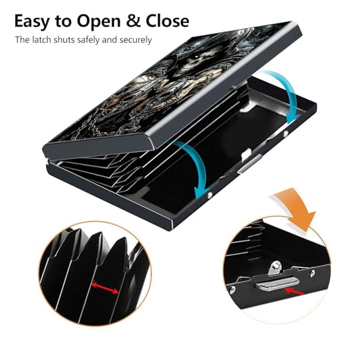Credit Card Holder, Skull Face Guns Design Mini RFID Blocking Aluminum Wallet Slim Metal Hard Case Shell Travel Wallet ID Case Small Credit Cards Case Business Cards for Women Men Girls4