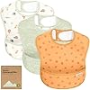 3-Pack Waterproof Baby Bibs for Eating - Lightweight Toddler Feeding Bibs with Large Food Catcher, Mess Proof, Food-Grade Baby Eating Essentials, Easy to Put On & Clean (Wilderness)