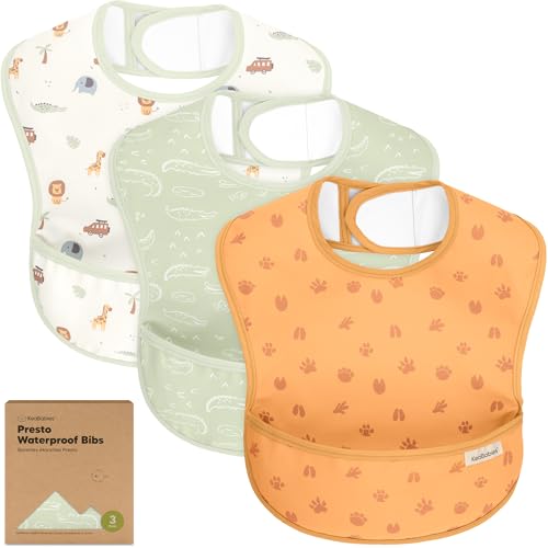 Image of KeaBabies 3-Pack Waterproof Baby Bibs for Eating - Lightweight Toddler Feeding Bibs with Large Food Catcher, Mess Proof, Food-Grade Baby Eating Essentials, Easy to Put On & Clean (Wilderness)
