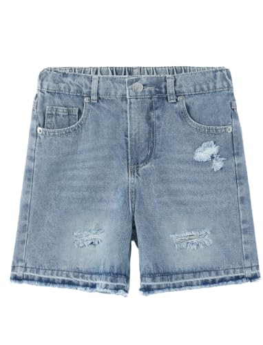 PATPAT Boys Ripped Jean Shorts Boys Denim Shorts with Elastic Waist Loose Fit Straight Leg Jean Jorts Light Blue 13-14Y